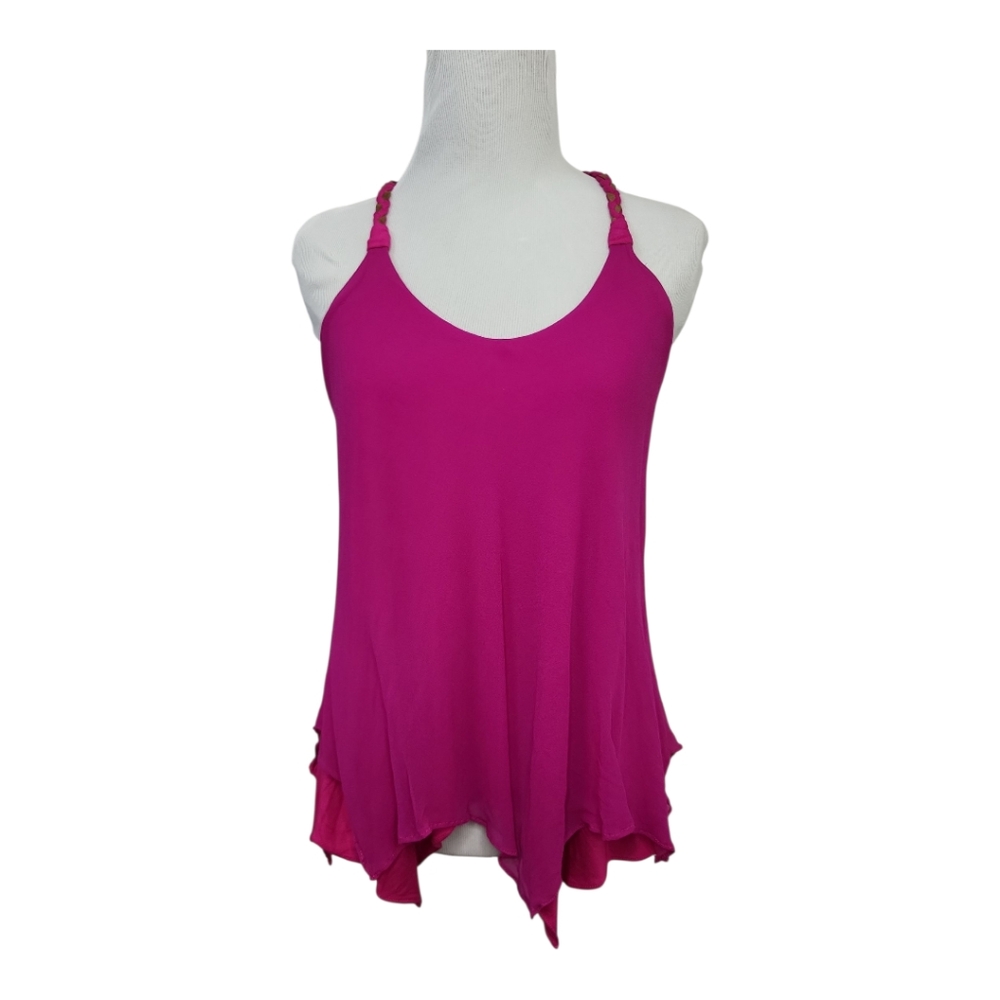 SKY Chiffon Leather & Feather Top XS